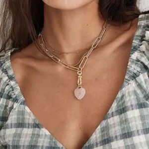 Madewell Rose Quartz Heart Lariat Necklace